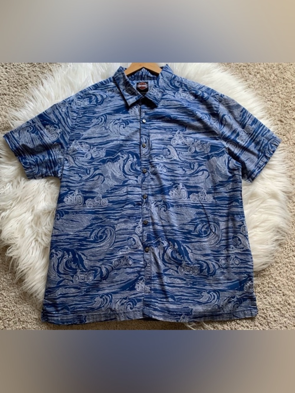 Harley-Davidson Wave Pattern Button Up Shirt Blue Size 2X